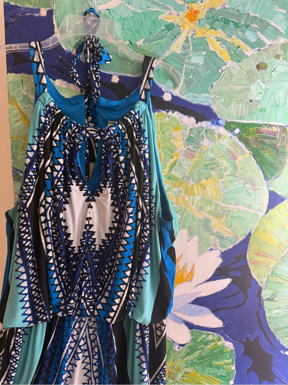 Back-Tie Maxi Dress Size 2X Emma & Michele Geometric Blues
